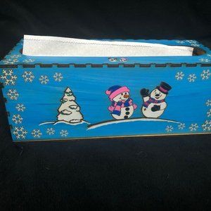 Laser Wood Painted Snowman Paper Towel Box